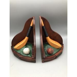 Golfing Wood Book End By Mc.Ewan Club Gutta Ball & H.Philp Club Feathery Ball